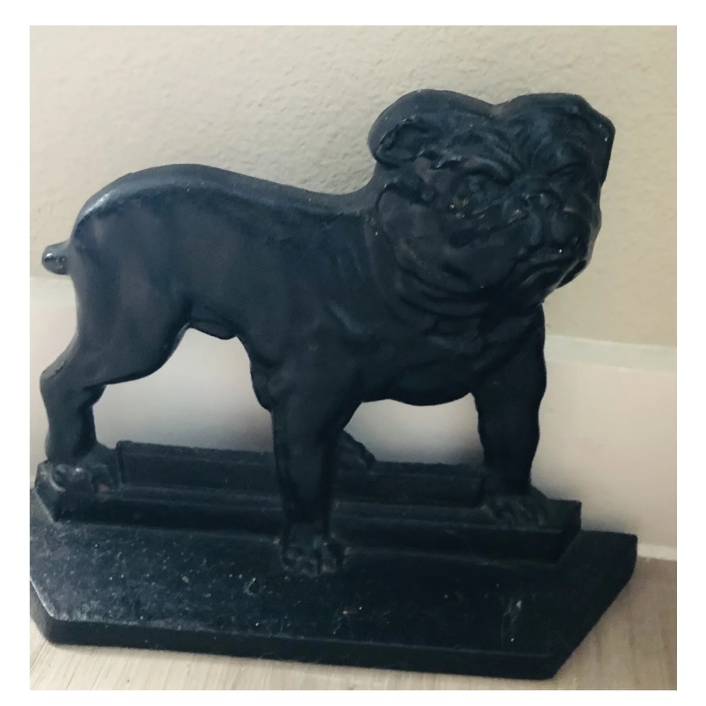 VINTAGE CAST IRON METAL ENGLISH BULL DOG DOOR STOP IN GOOD CONDITION